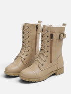 Women’s Leather Faux Fur Lined Lace Up Combat Boots