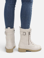Women’s Leather Faux Fur Lined Lace Up Combat Boots