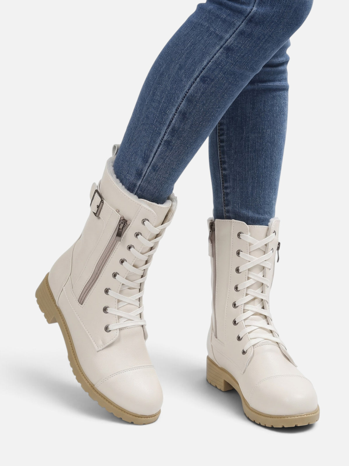Women’s Leather Faux Fur Lined Lace Up Combat Boots