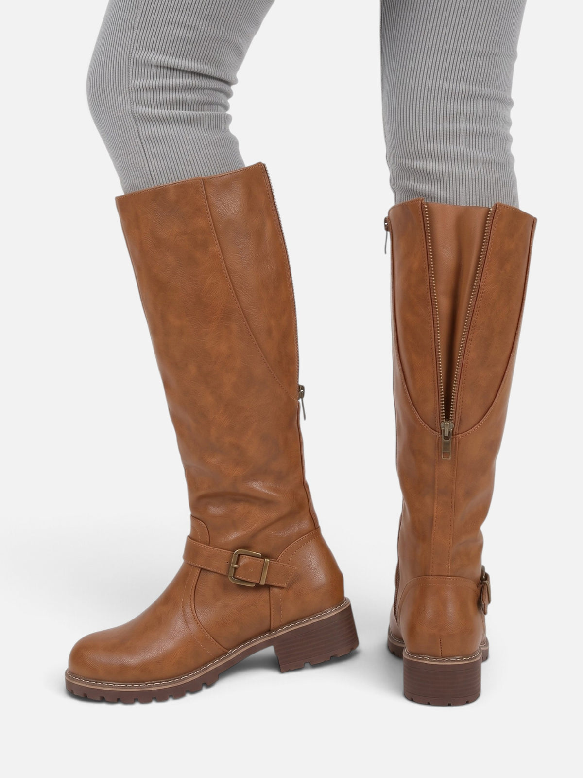 Bottes Hautes Femme Cuir Bride Boucle Semelle Épaisse