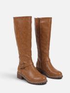 Bottes Hautes Femme Cuir Bride Boucle Semelle Épaisse