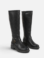 Bottes Hautes Femme Cuir Bride Boucle Semelle Épaisse