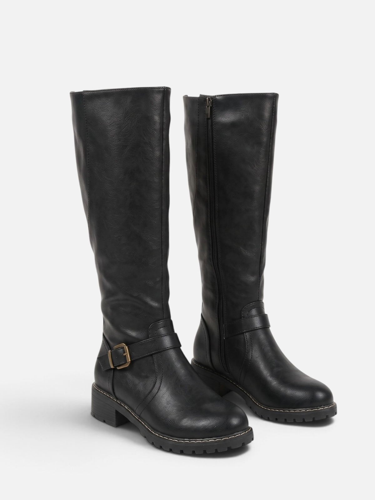 Bottes Hautes Femme Cuir Bride Boucle Semelle Épaisse