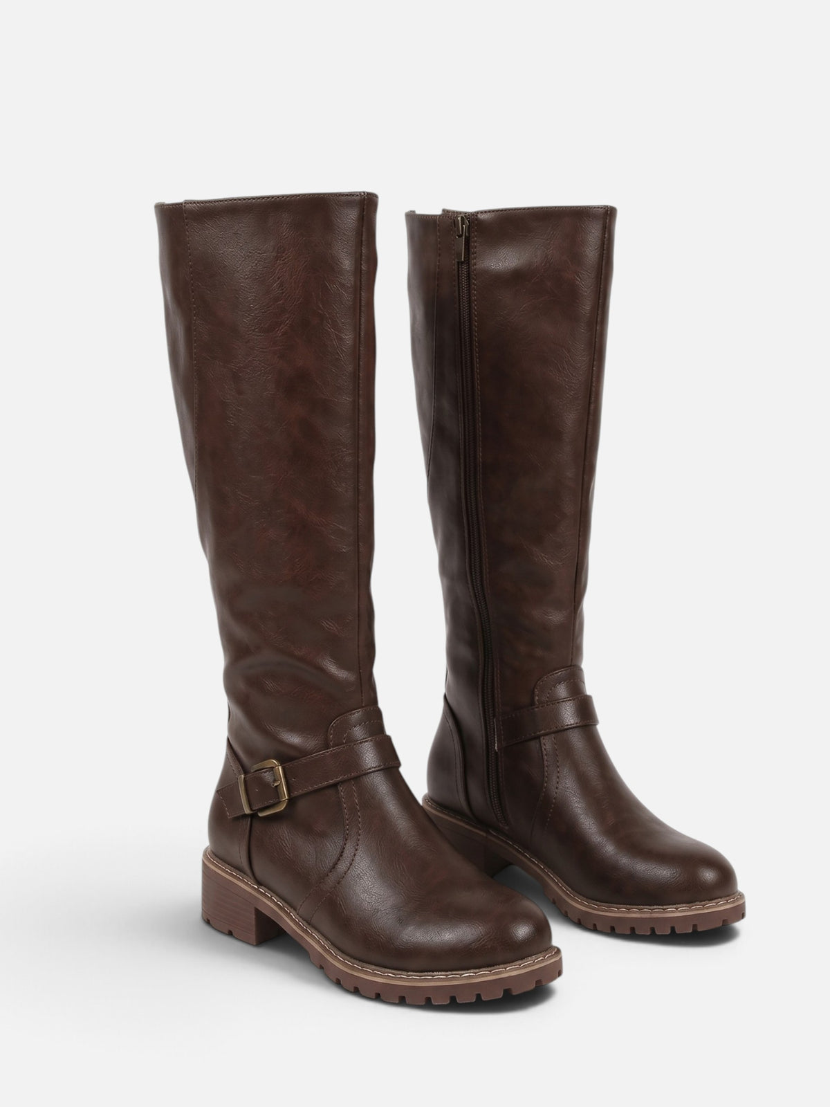 Bottes Hautes Femme Cuir Bride Boucle Semelle Épaisse