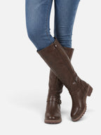Bottes Hautes Femme Cuir Bride Boucle Semelle Épaisse