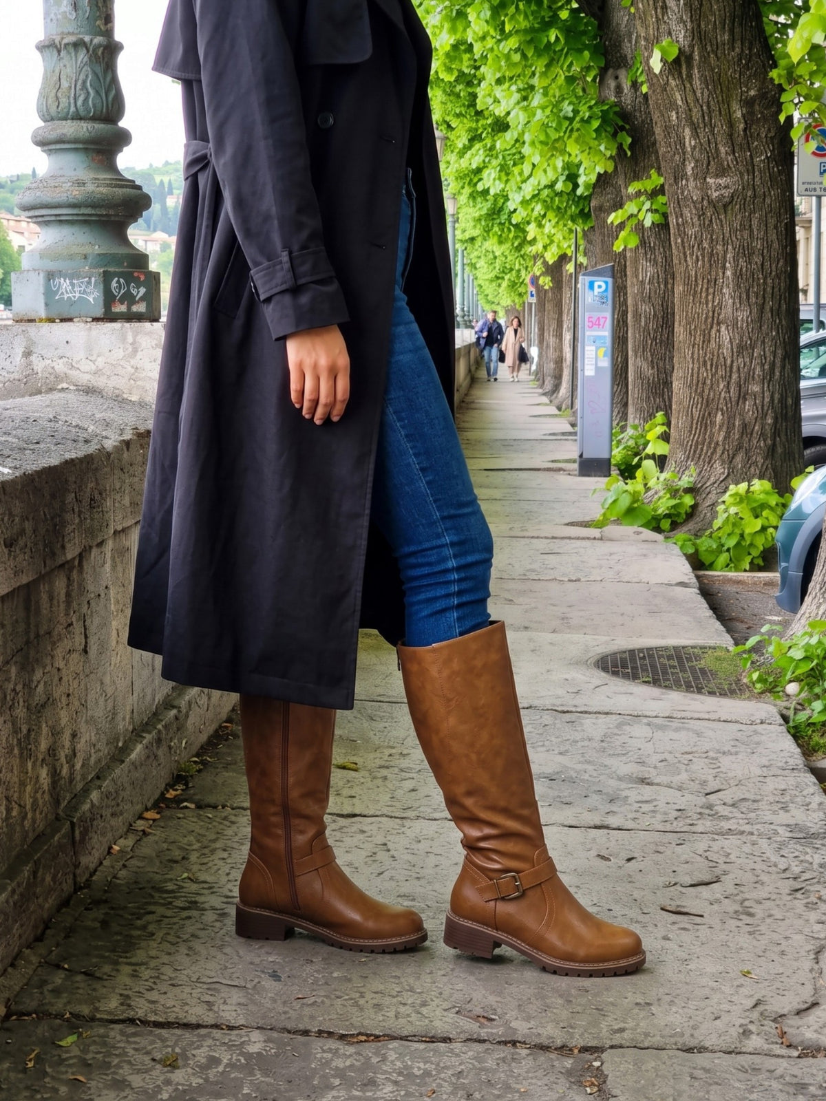 Bottes Hautes Femme Cuir Bride Boucle Semelle Épaisse