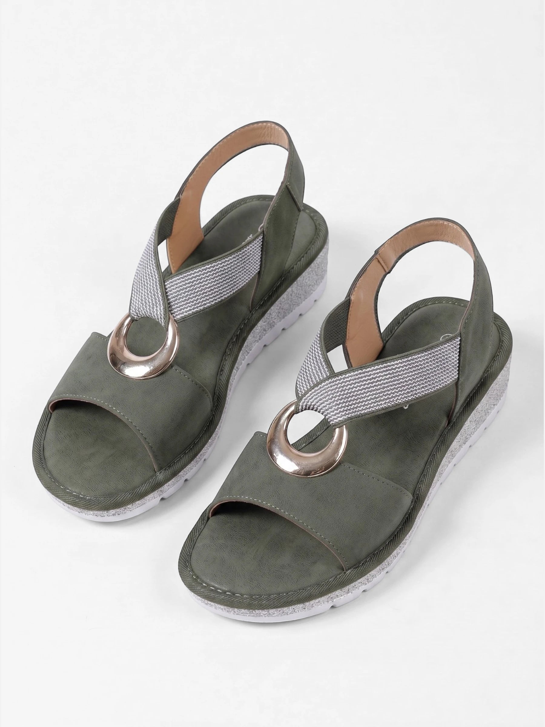 Women's Cross Strap Wedge Sandals with Ring Detail