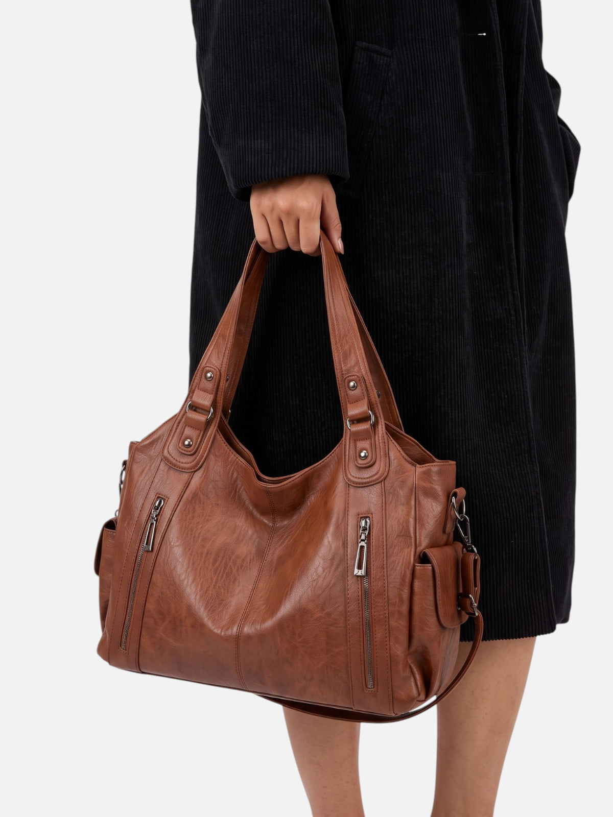 Sac Hobo Femme Simili Cuir Multipoches Porté Épaule Détail Zippé