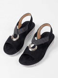 Women's Cross Strap Wedge Sandals with Ring Detail