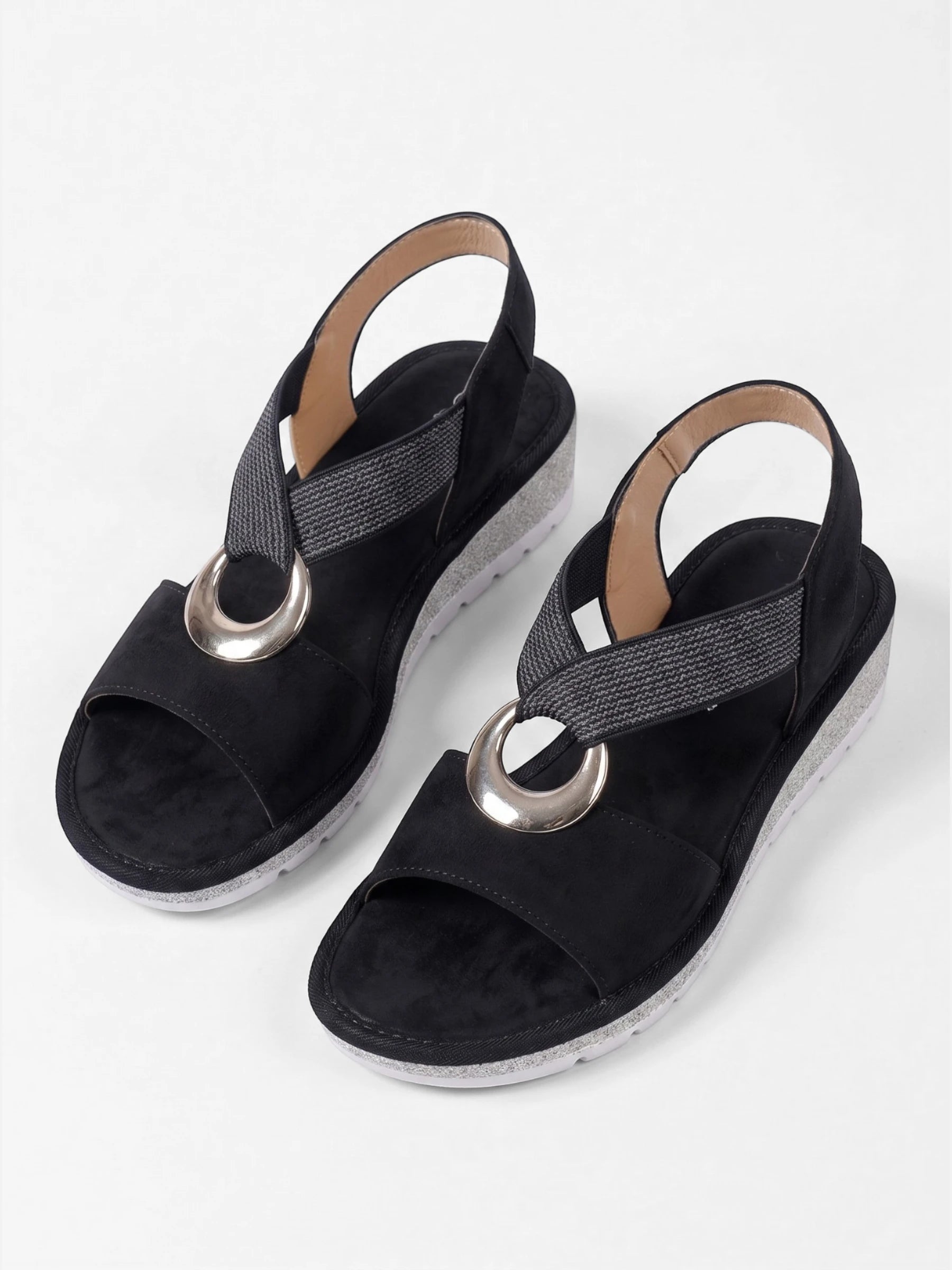 Women's Cross Strap Wedge Sandals with Ring Detail