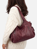 Sac Hobo Femme Simili Cuir Multipoches Porté Épaule Détail Zippé