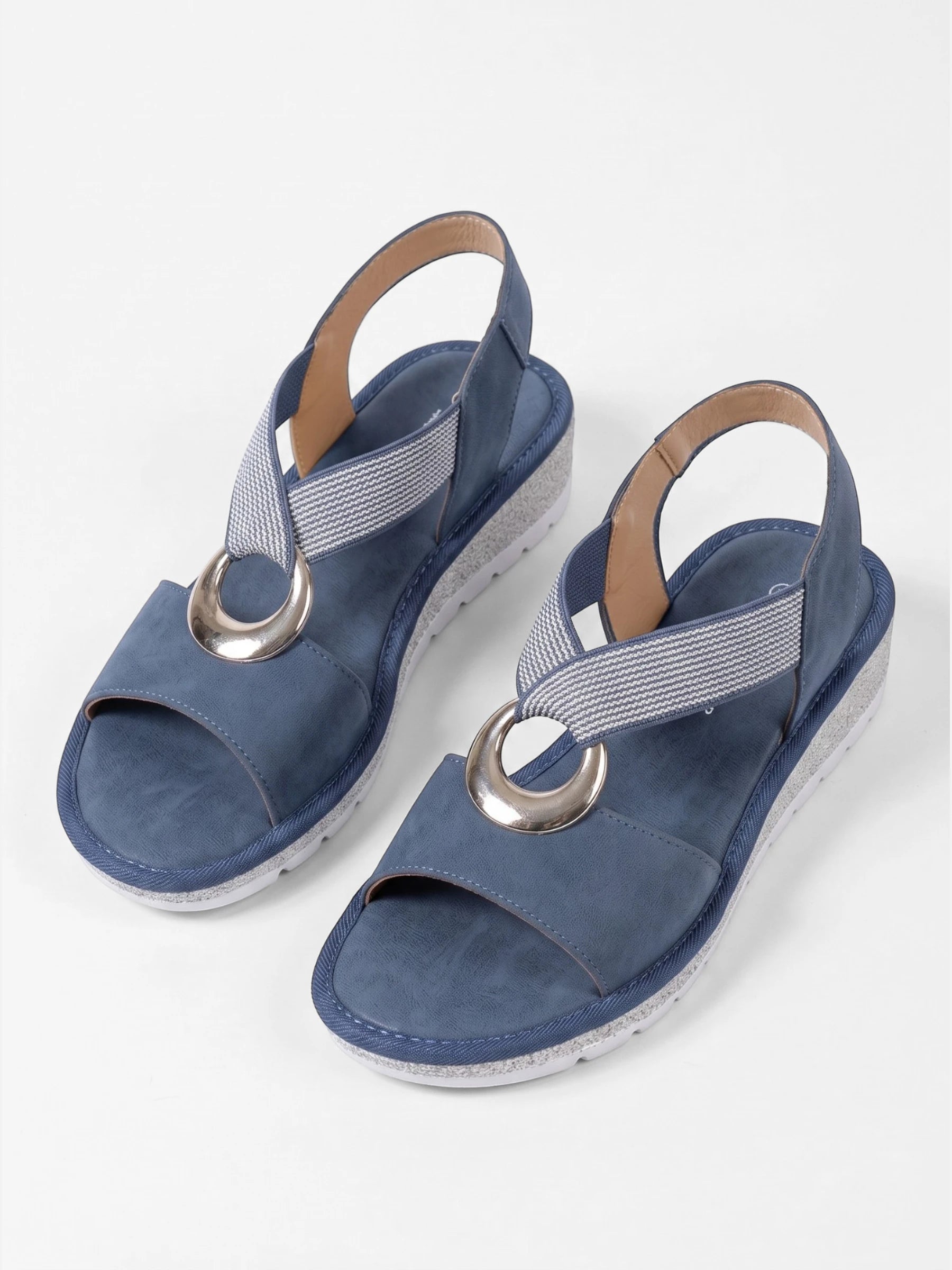 Women's Cross Strap Wedge Sandals with Ring Detail