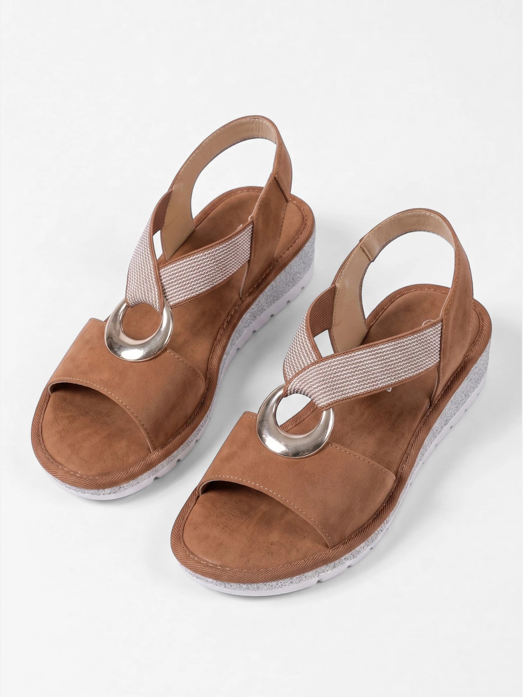 Women's Cross Strap Wedge Sandals with Ring Detail