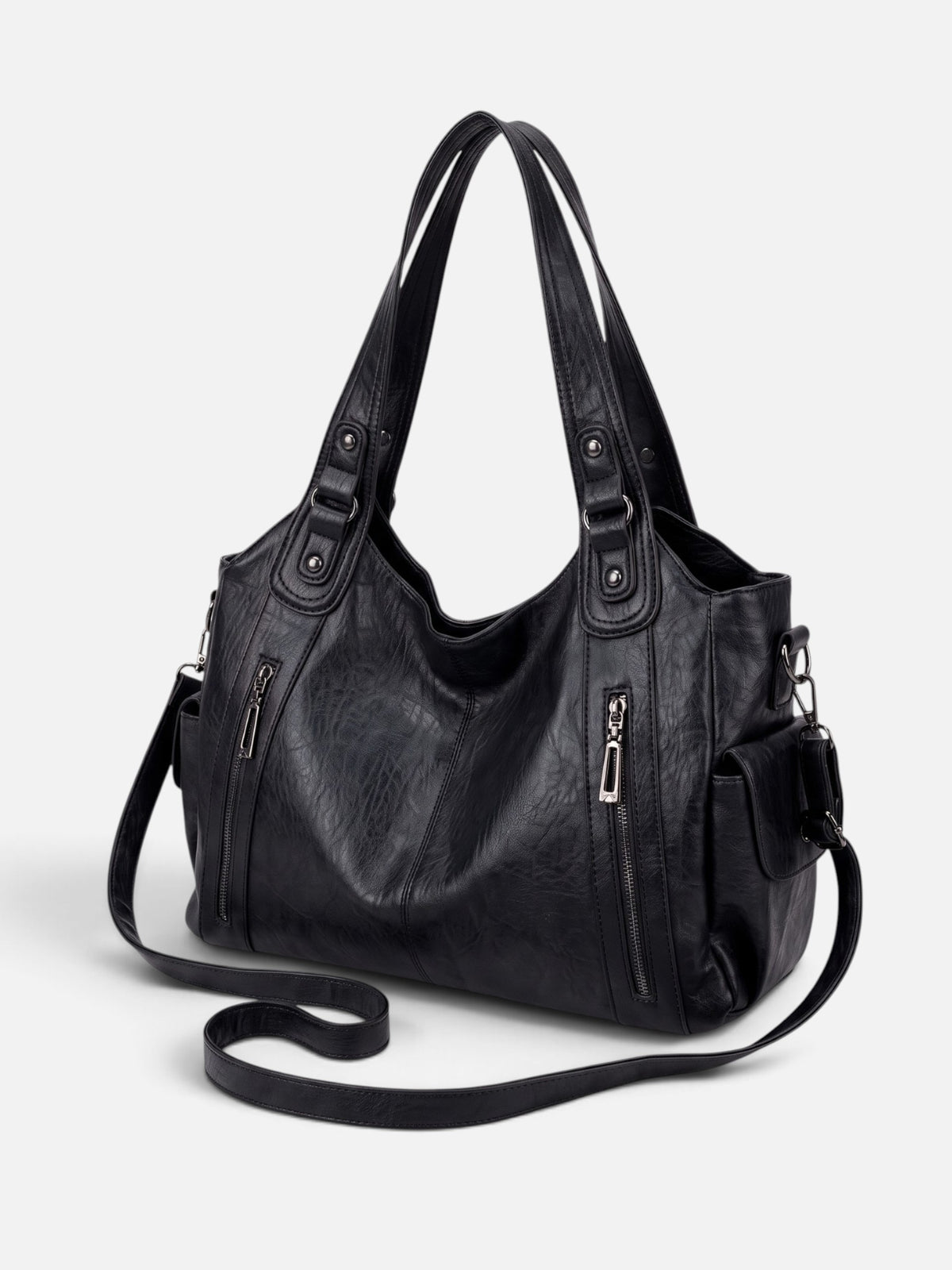 Sac Hobo Femme Simili Cuir Multipoches Porté Épaule Détail Zippé