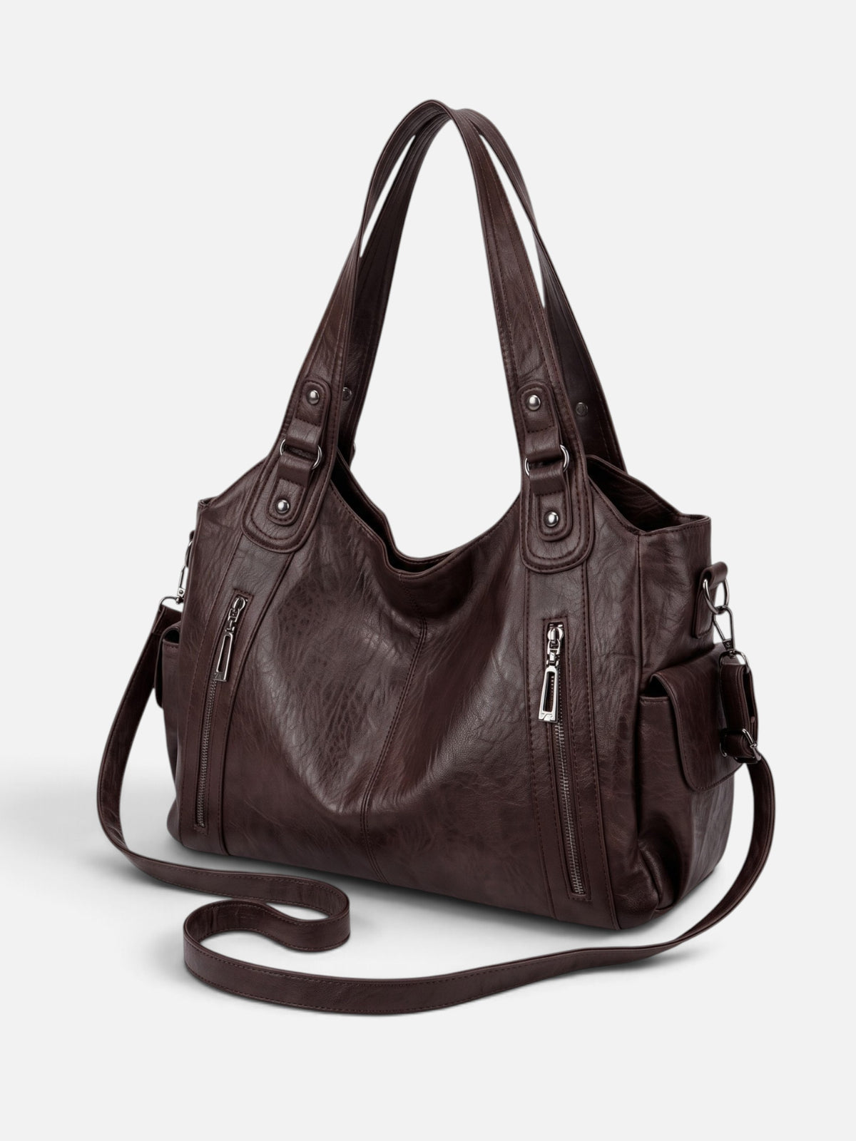 Sac Hobo Femme Simili Cuir Multipoches Porté Épaule Détail Zippé
