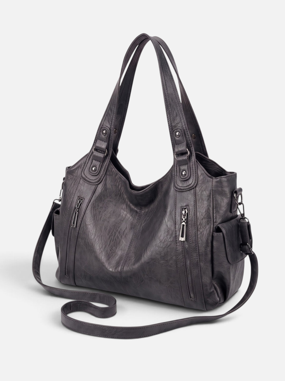 Sac Hobo Femme Simili Cuir Multipoches Porté Épaule Détail Zippé