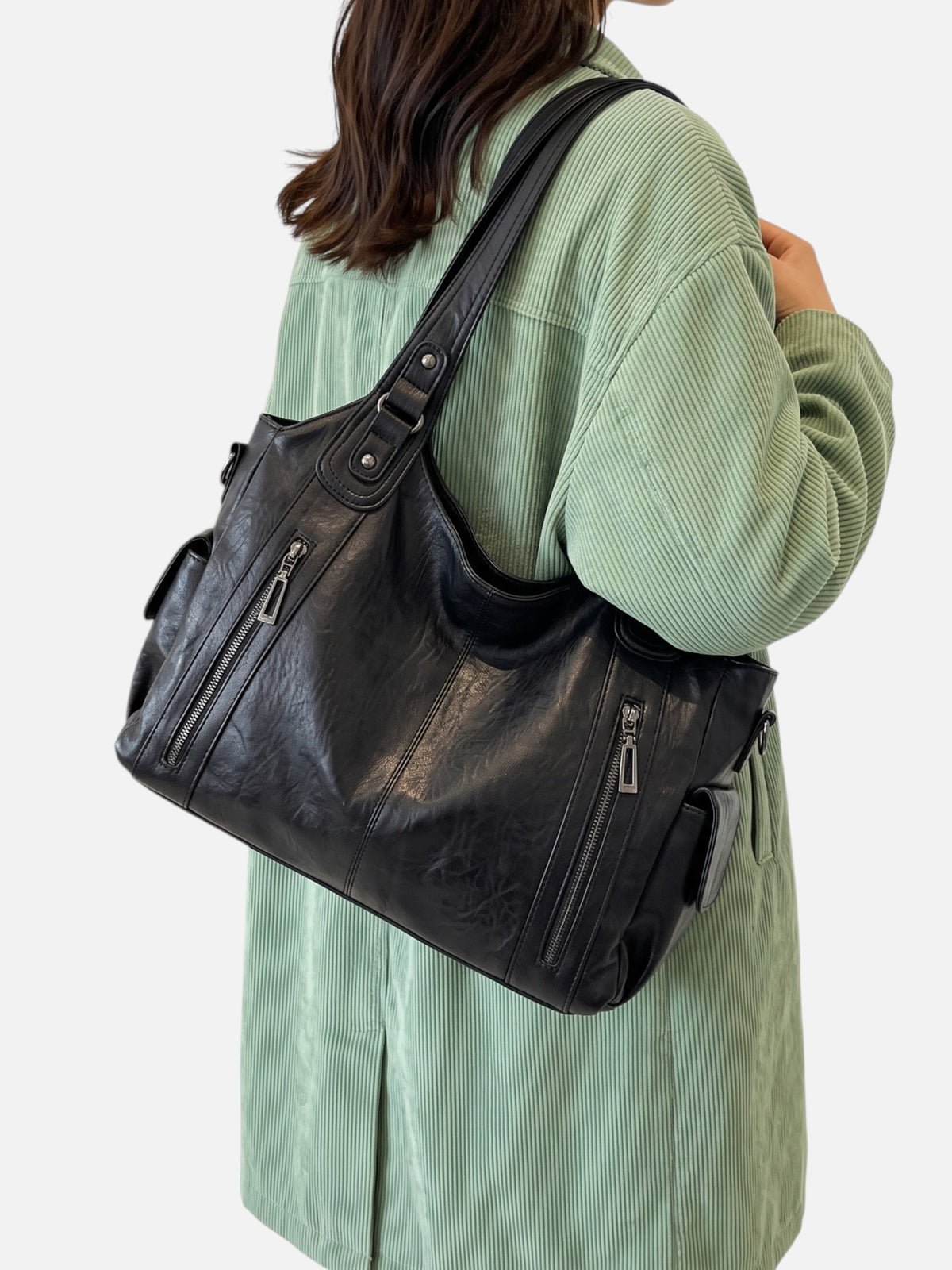 Sac Hobo Femme Simili Cuir Multipoches Porté Épaule Détail Zippé