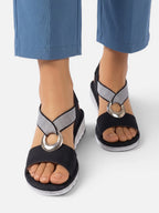 Women's Cross Strap Wedge Sandals with Ring Detail