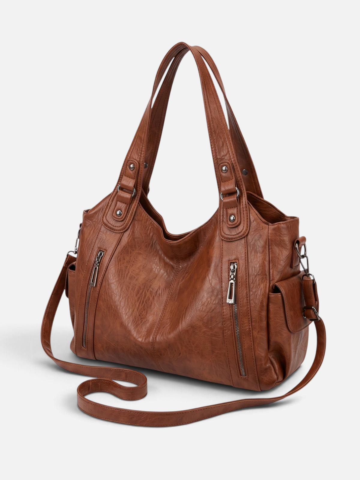 Sac Hobo Femme Simili Cuir Multipoches Porté Épaule Détail Zippé