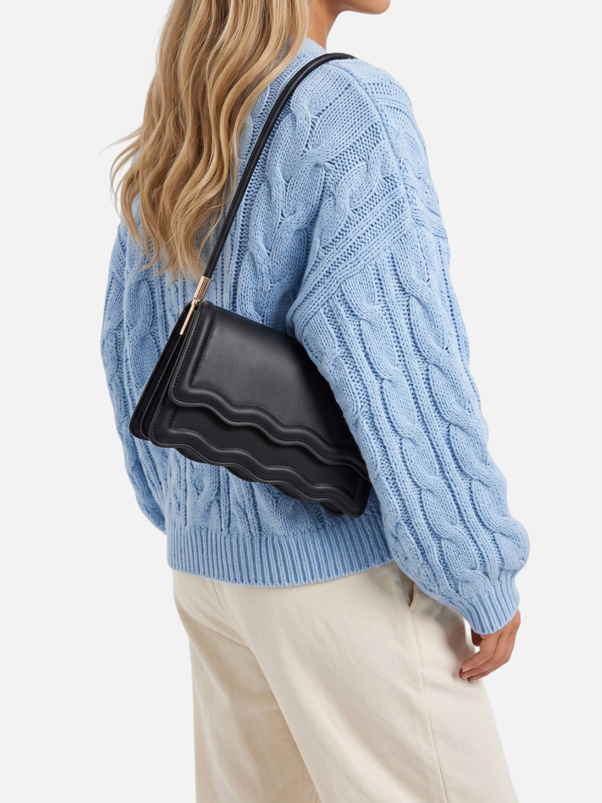 Women’s Scalloped Wave Leather Look Shoulder Bag