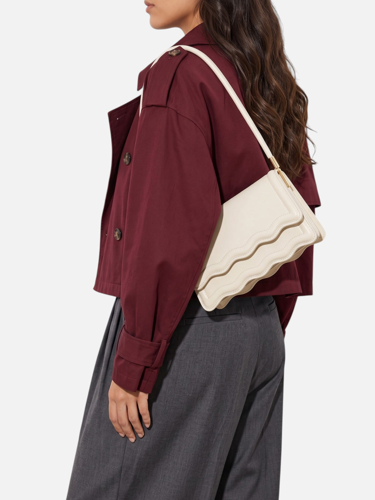 Women’s Scalloped Wave Leather Look Shoulder Bag
