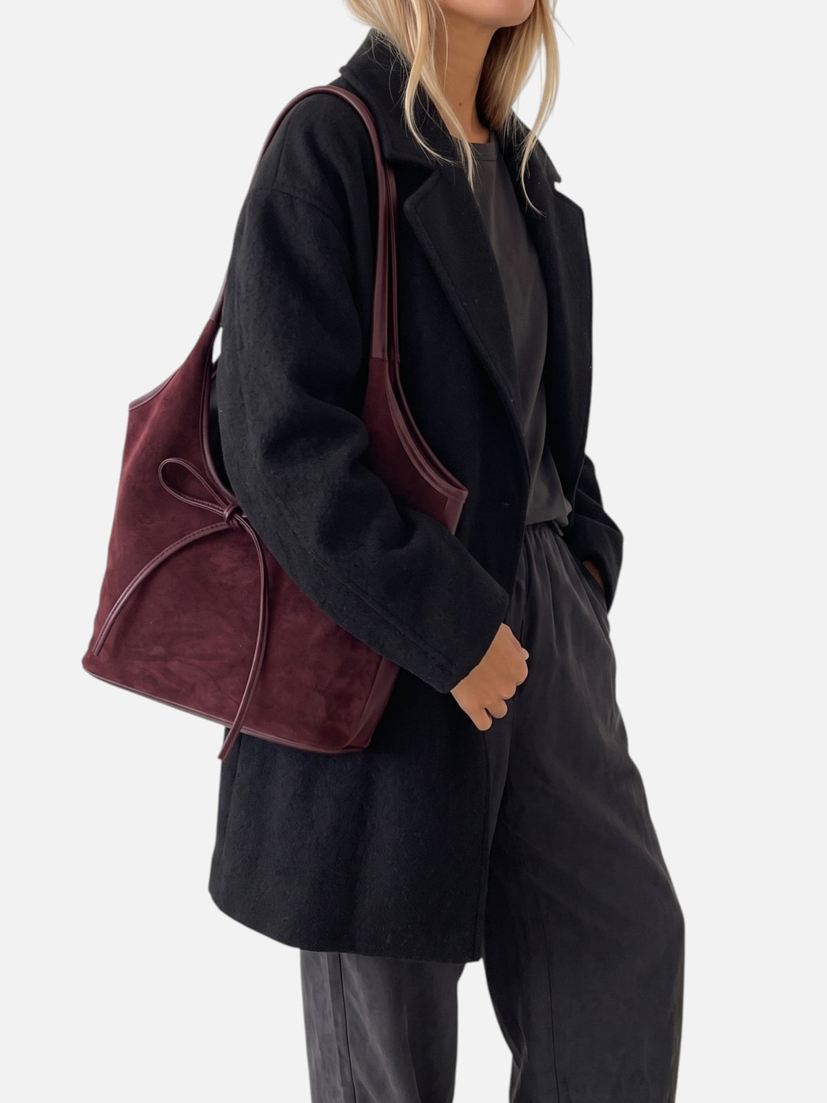 Sac Porté Épaule Femme Suédine Détail Noeud