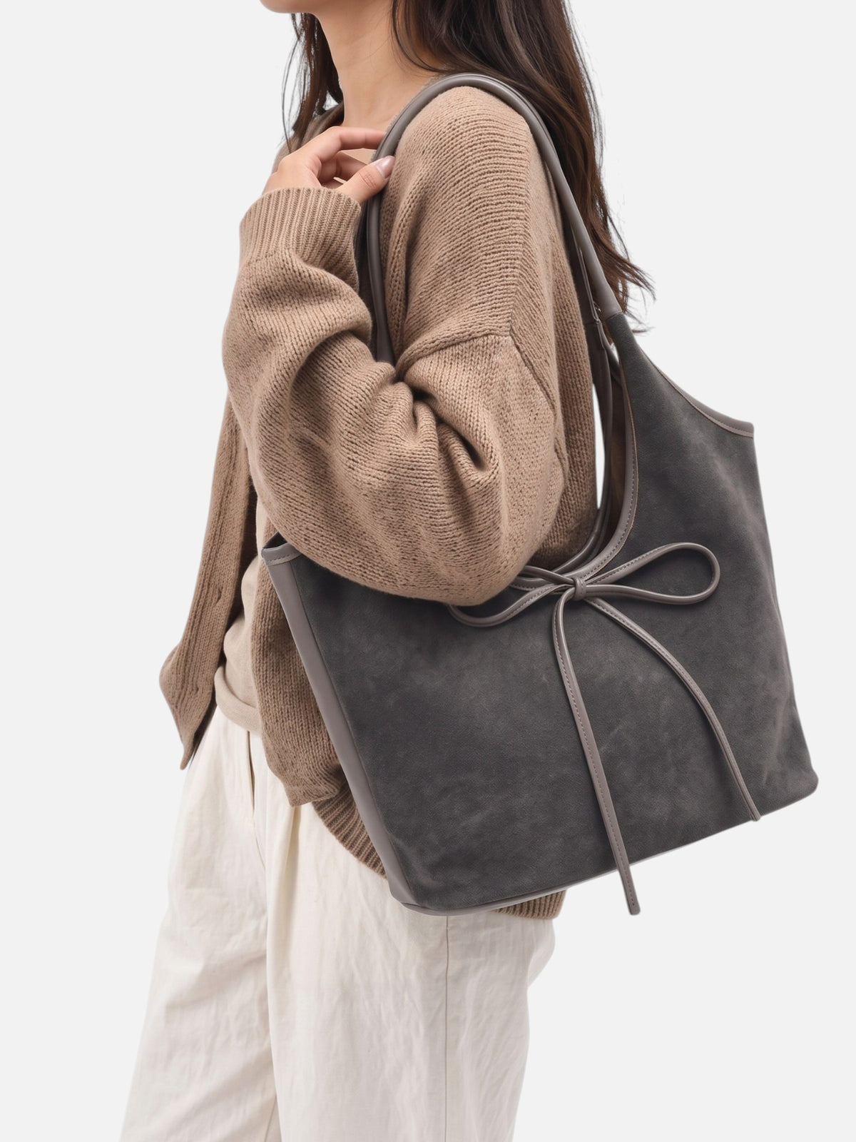 Sac Porté Épaule Femme Suédine Détail Noeud