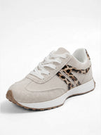 Baskets femme beige à imprimé léopard