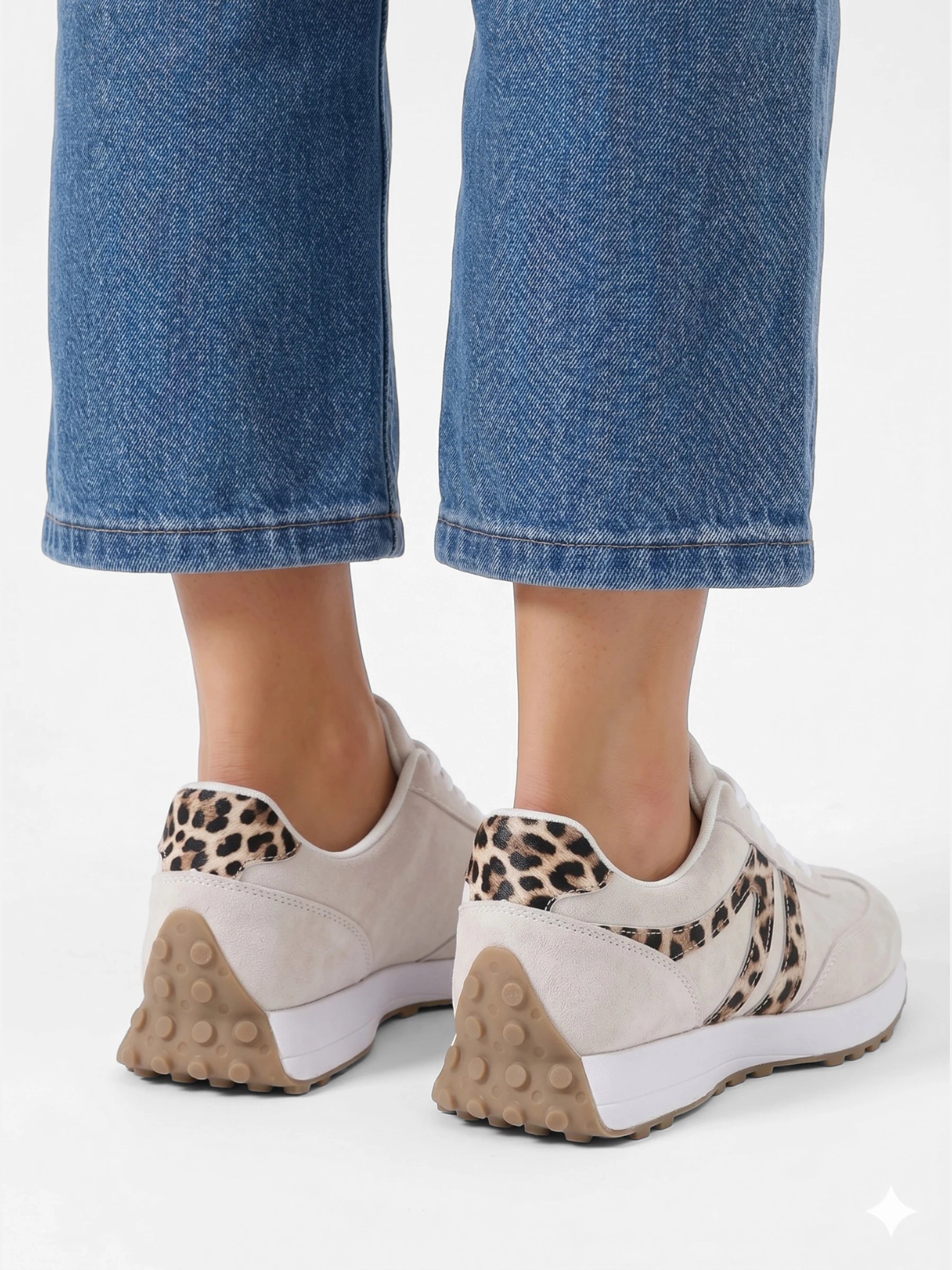 Baskets femme beige à imprimé léopard