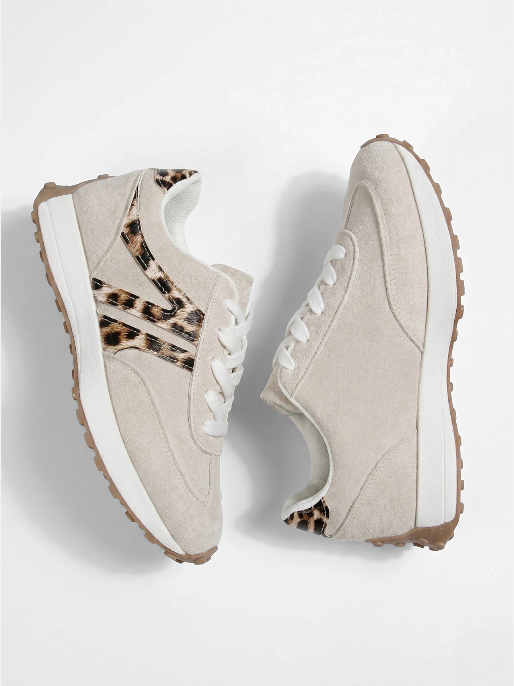 Baskets femme beige à imprimé léopard