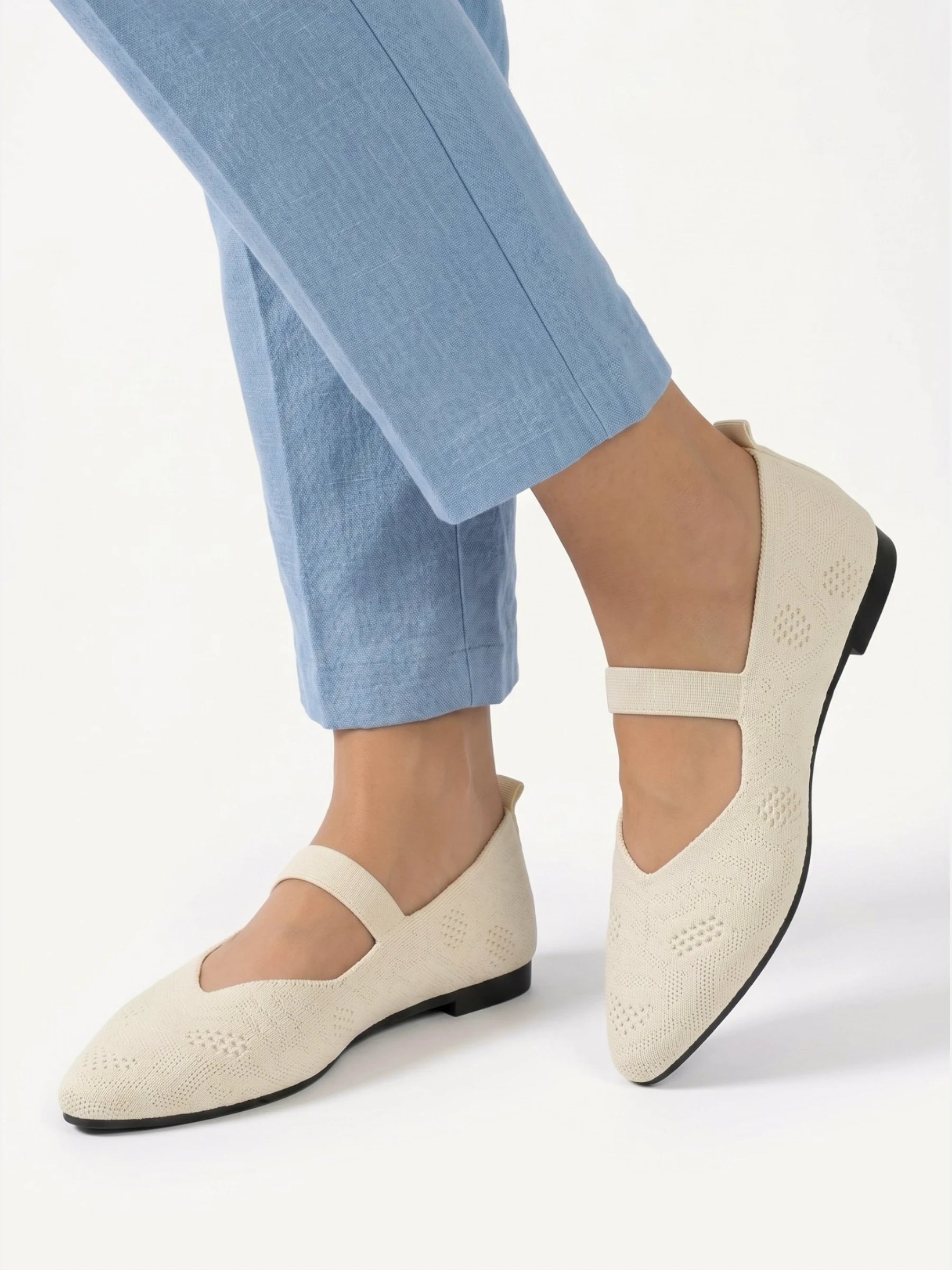 Ballerine femme Mary Jane bout pointu et tige tricot