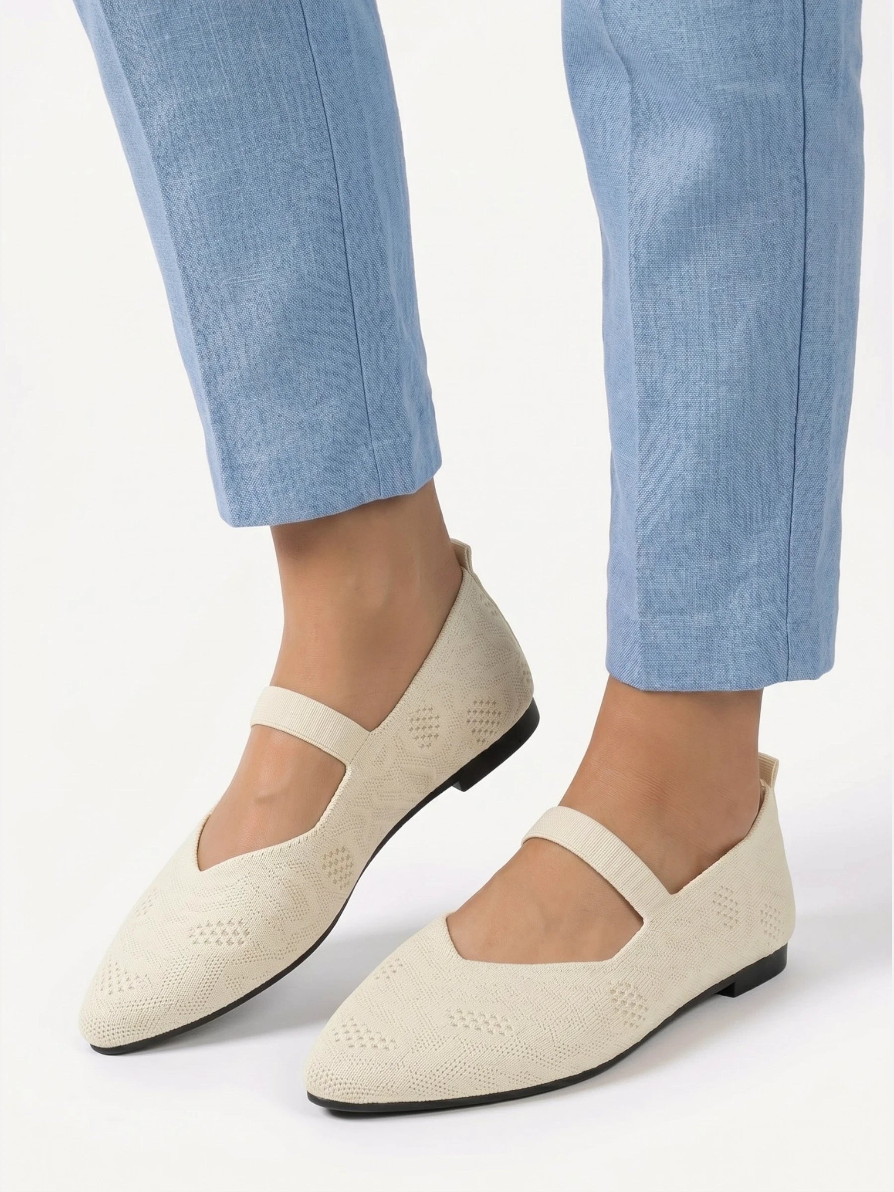 Ballerine femme Mary Jane bout pointu et tige tricot