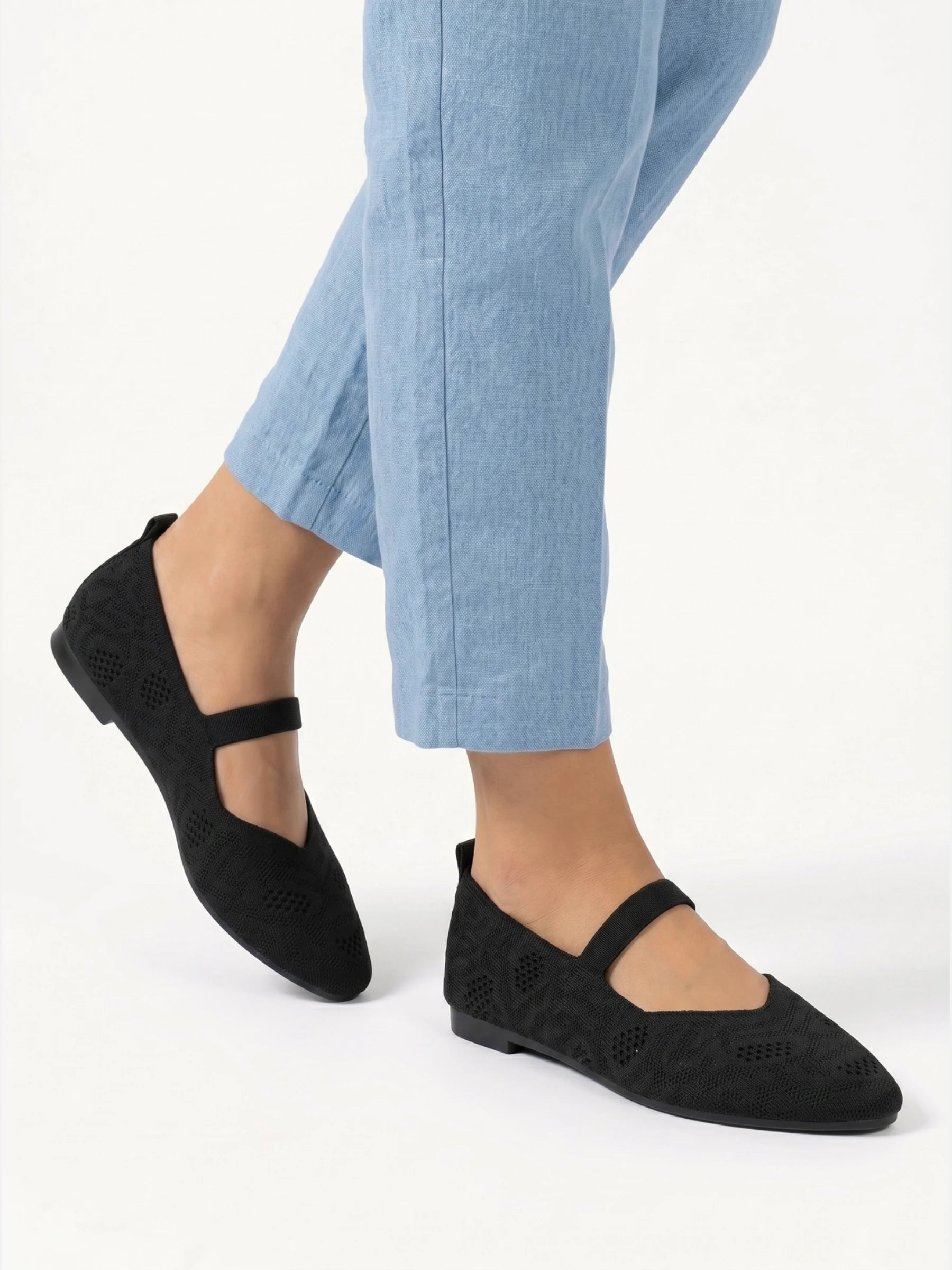 Ballerine femme Mary Jane bout pointu et tige tricot