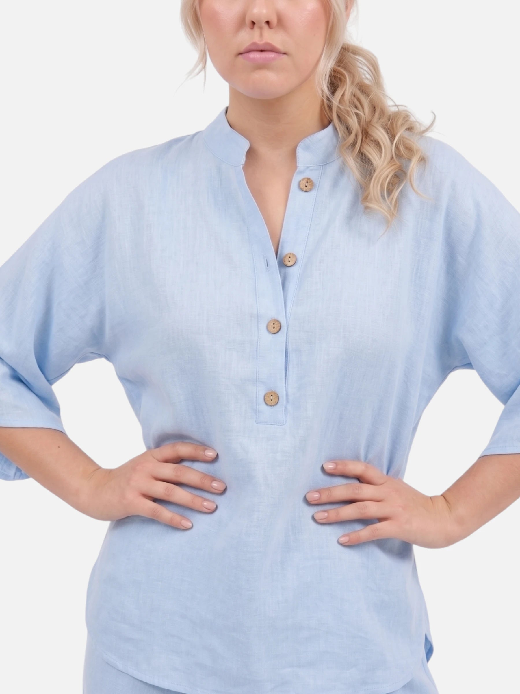 Ensemble en lin décontracté pour femme avec pantalon large et blouse à boutons