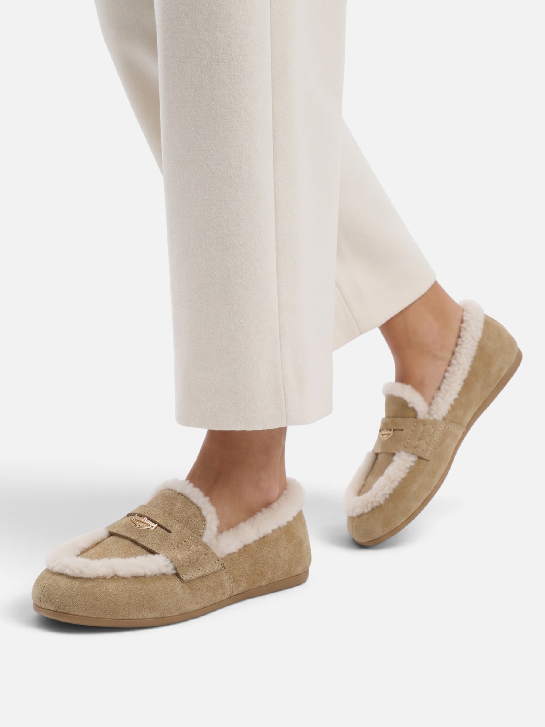 Mocassins Femme Suédine Bordure Fausse Fourrure