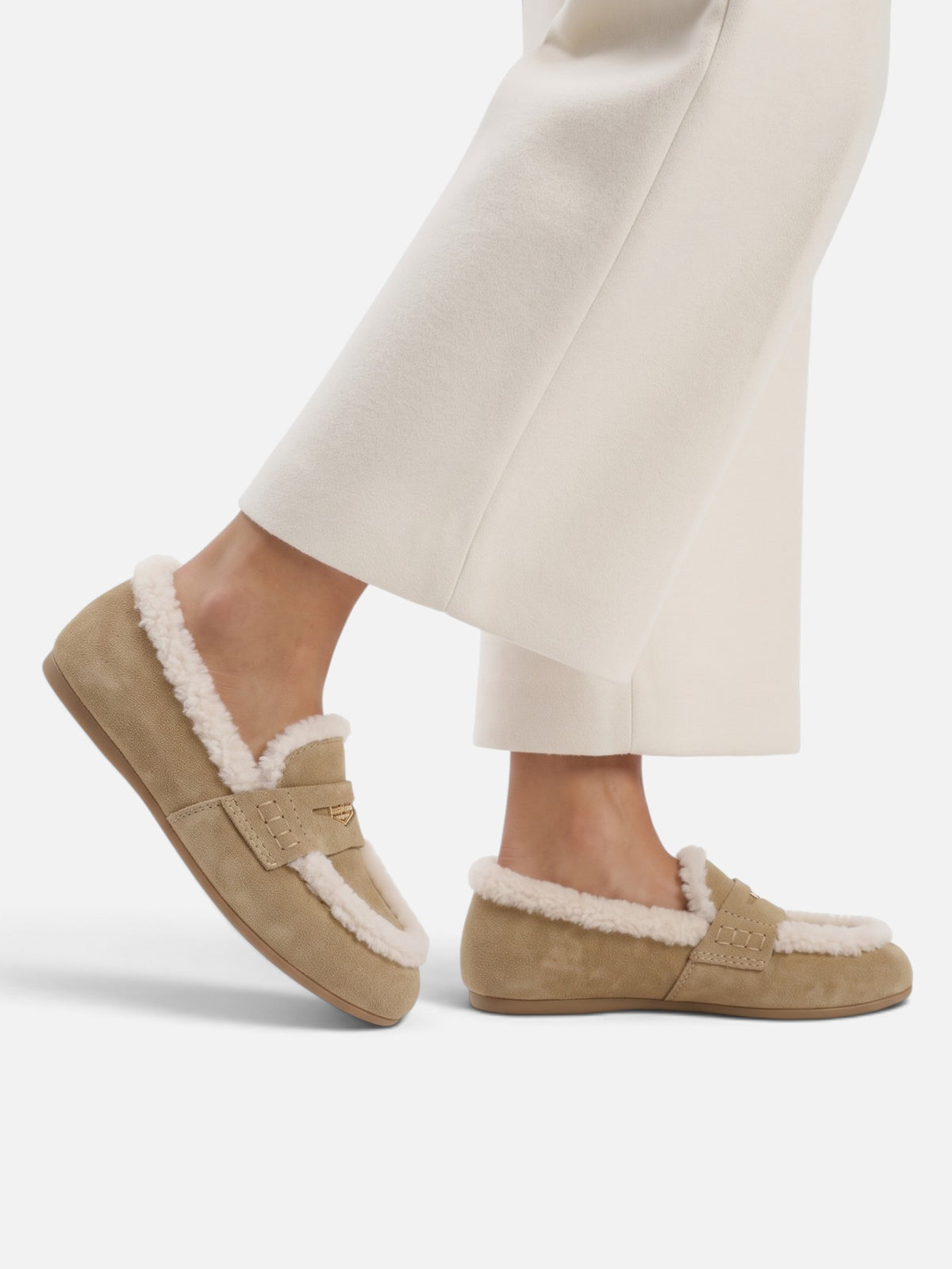 Mocassins Femme Suédine Bordure Fausse Fourrure