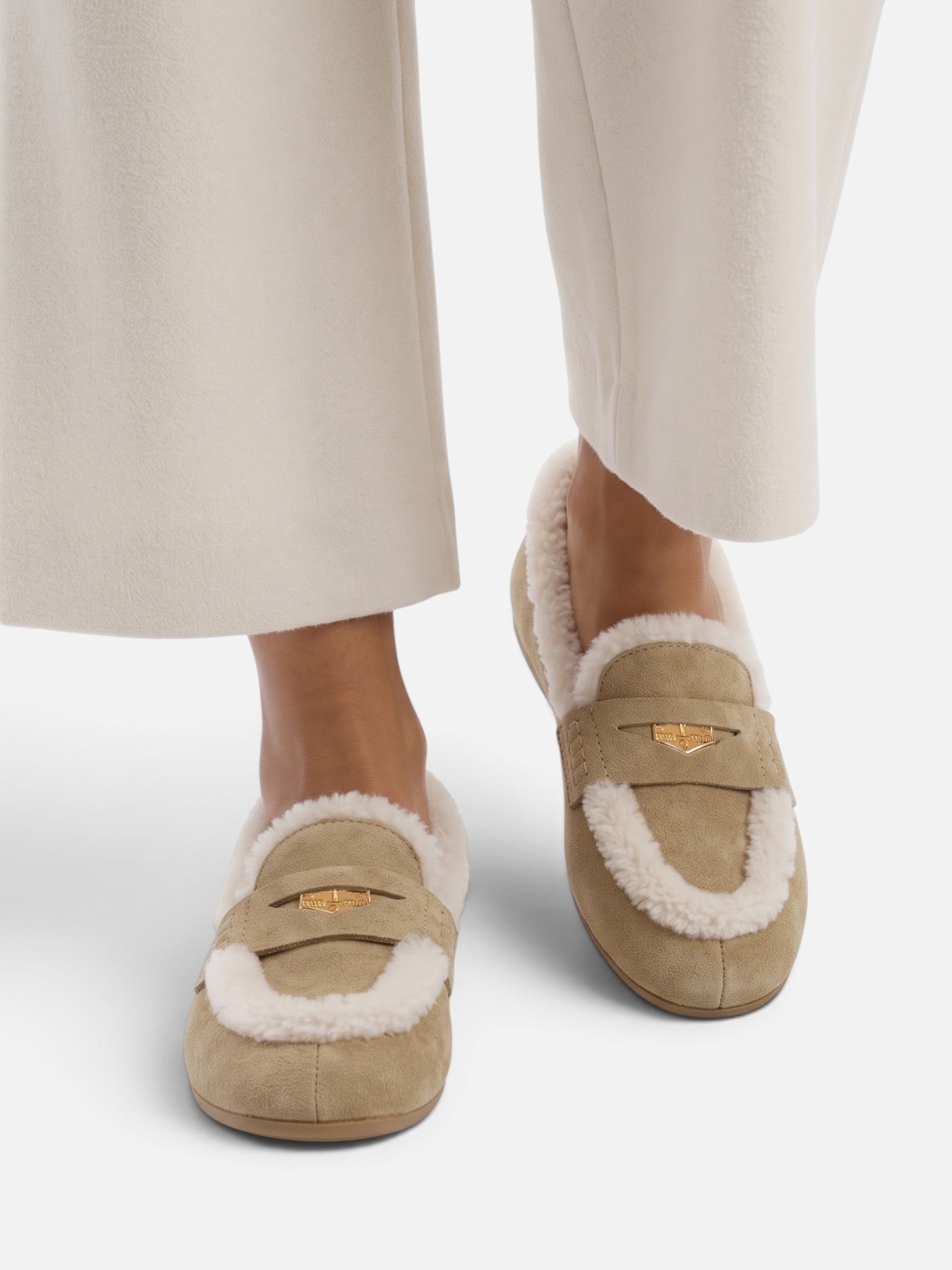 Mocassins Femme Suédine Bordure Fausse Fourrure