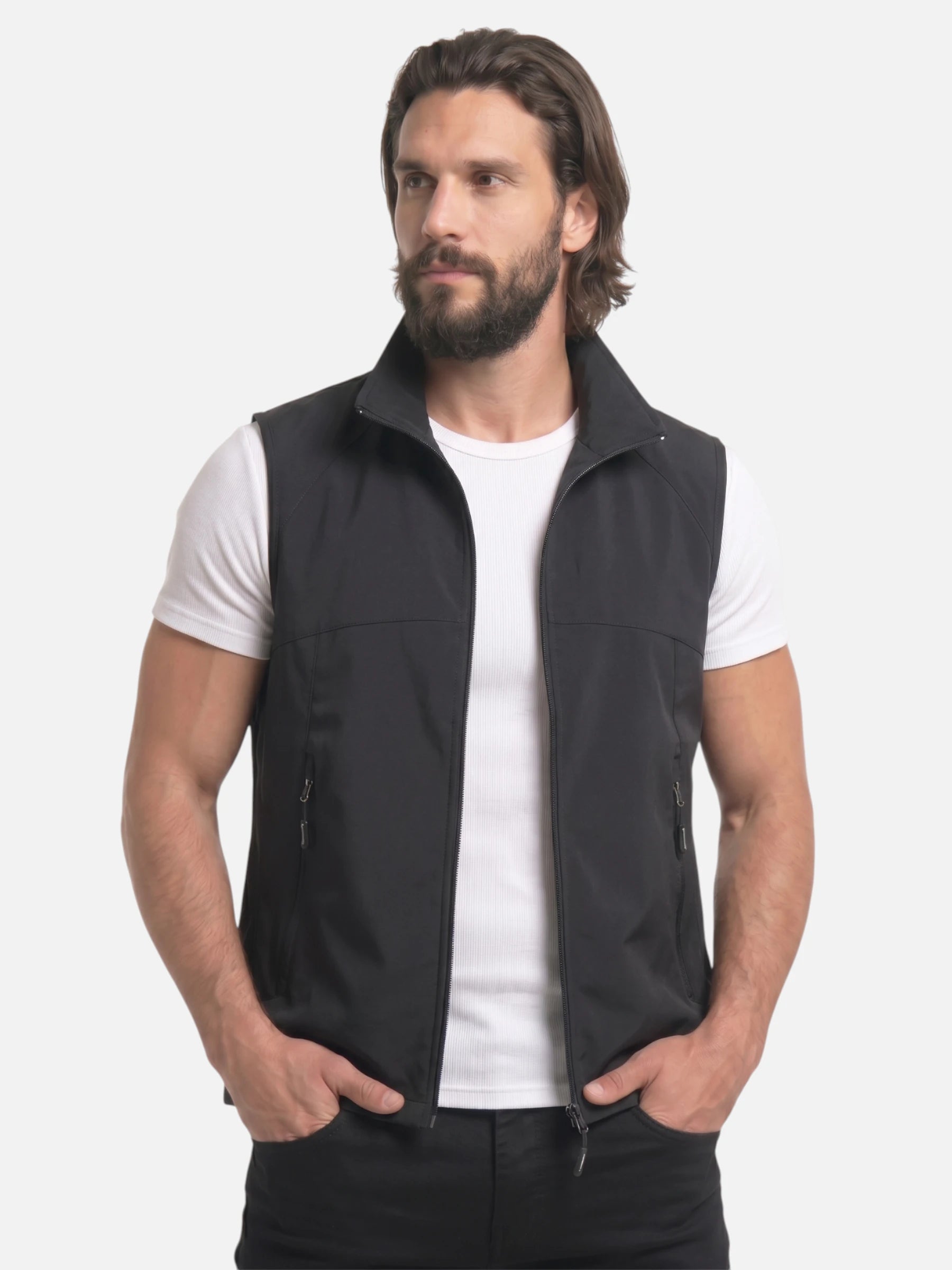 Men's Lightweight Zip-Up Gilet with Stand Collar and Zip Pockets