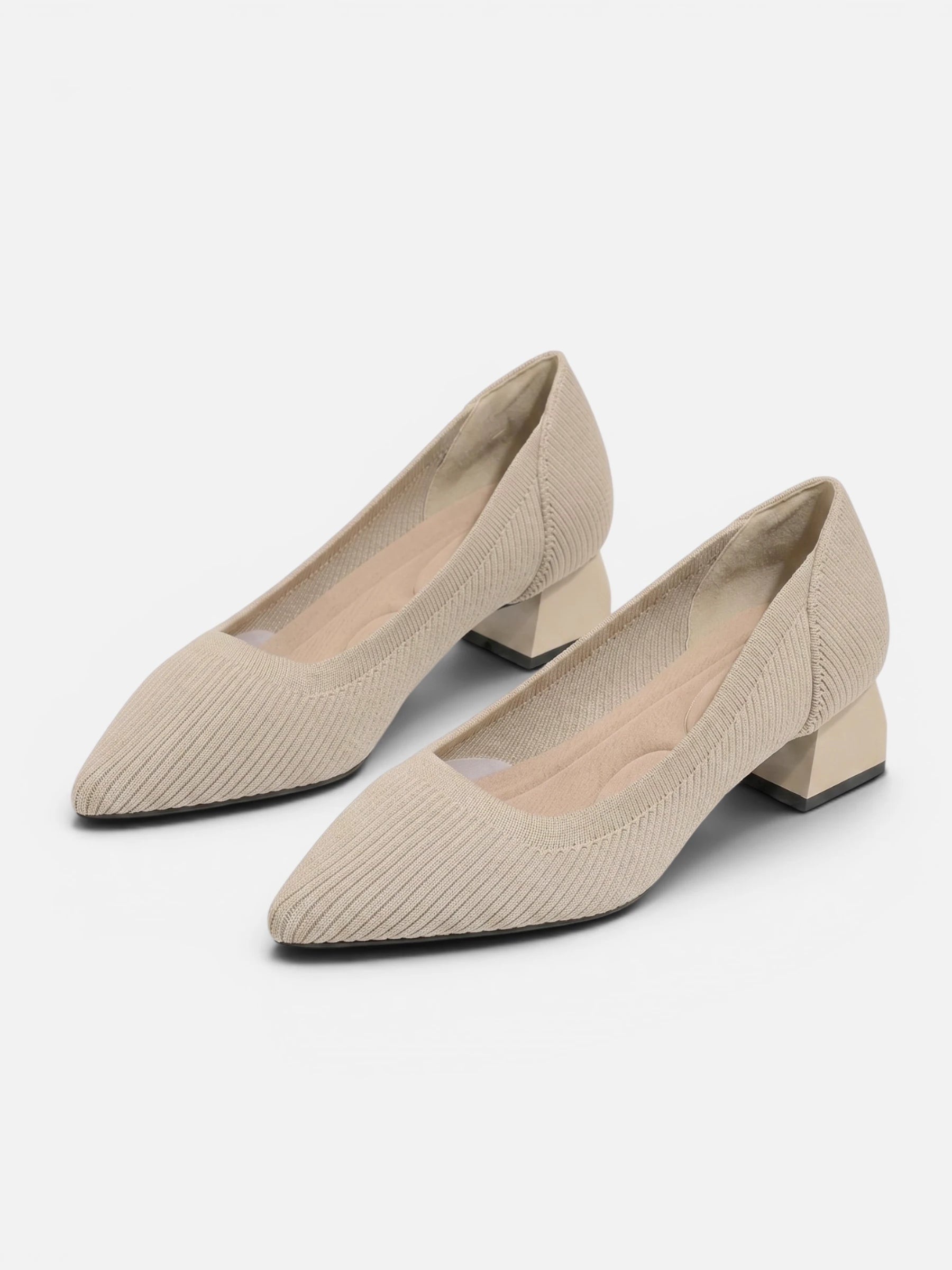 Escarpins femme bout pointu talon bloc tige tricot côtelé