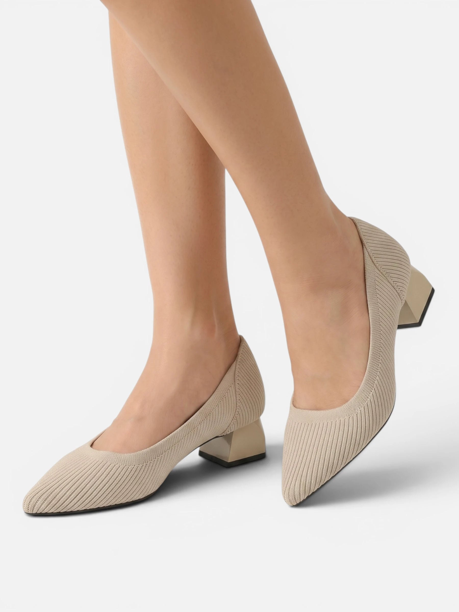 Escarpins femme bout pointu talon bloc tige tricot côtelé