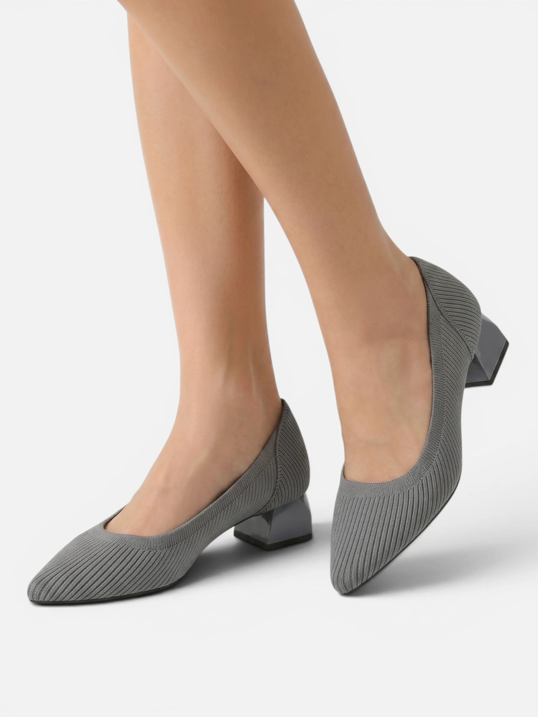 Escarpins femme bout pointu talon bloc tige tricot côtelé
