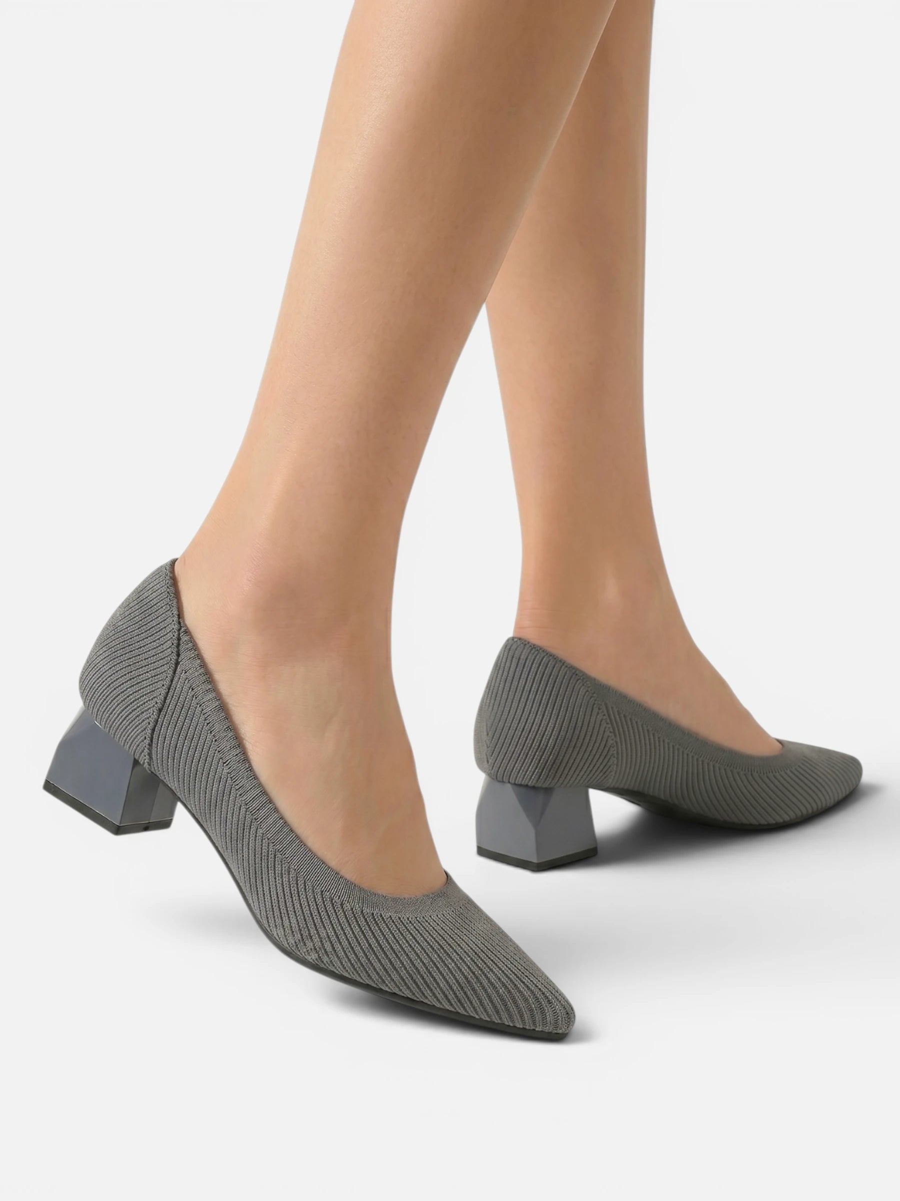 Escarpins femme bout pointu talon bloc tige tricot côtelé