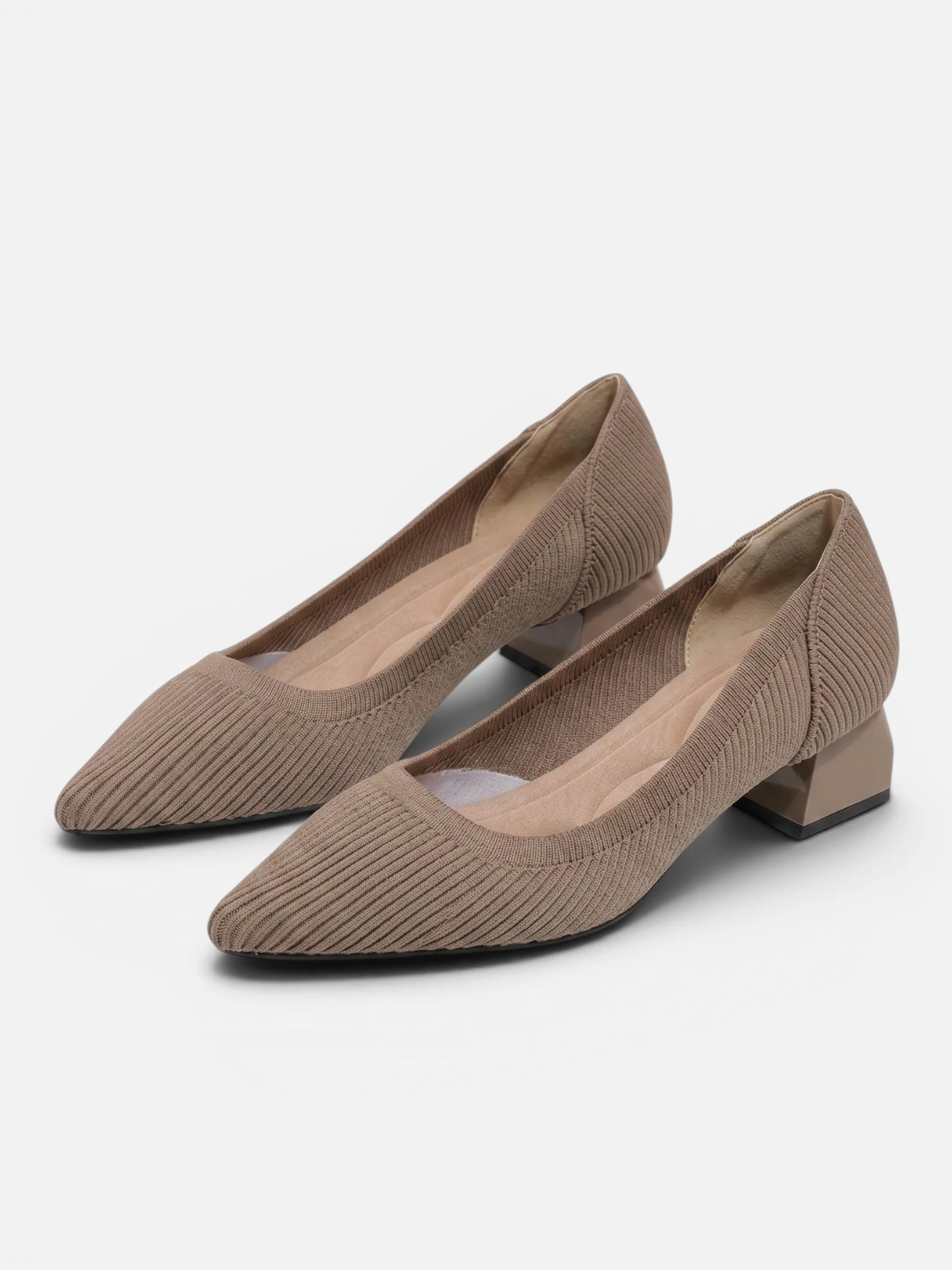 Escarpins femme bout pointu talon bloc tige tricot côtelé