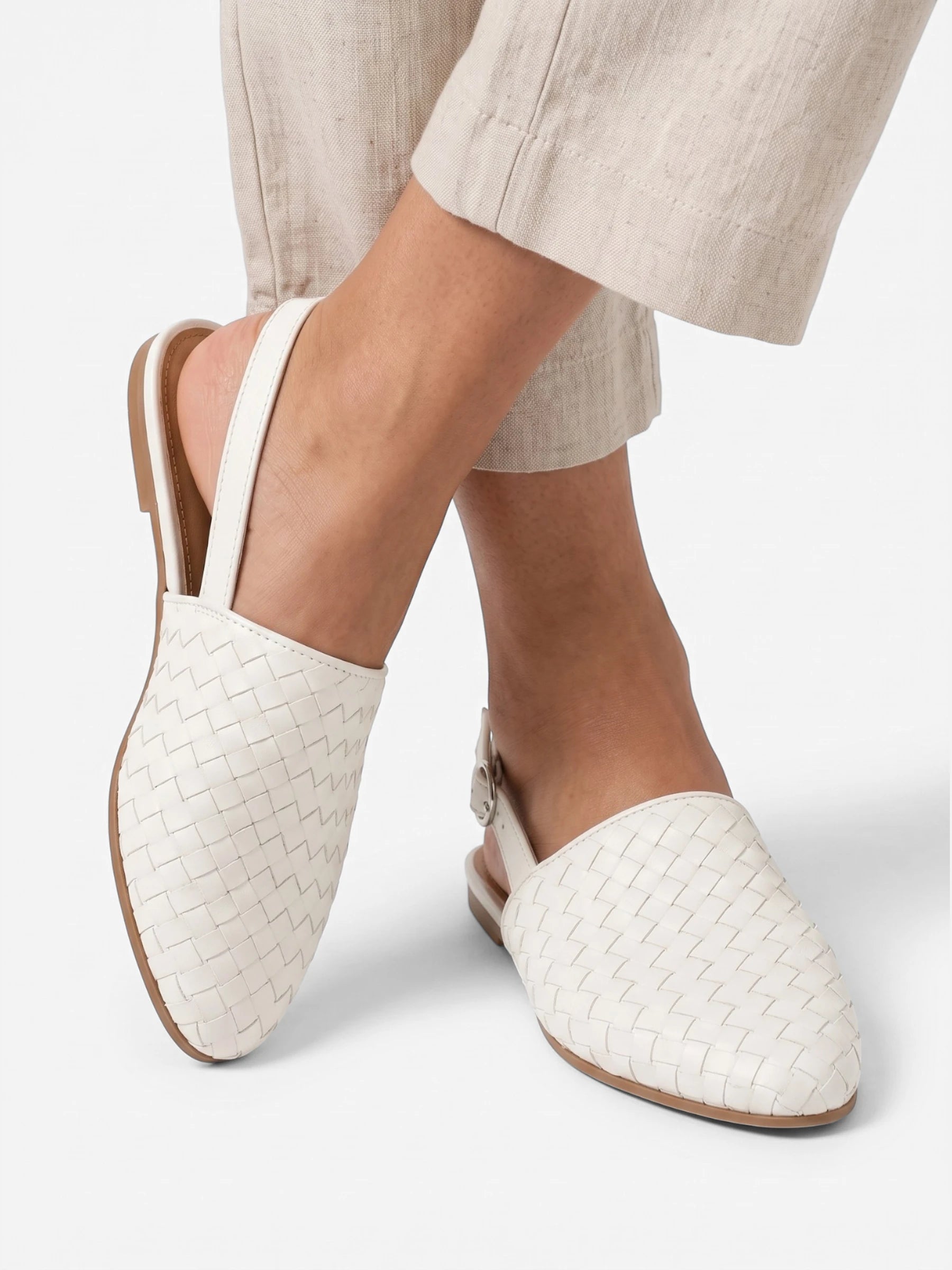 Chaussures Femme Slingback Plates Tressées Bout Pointu