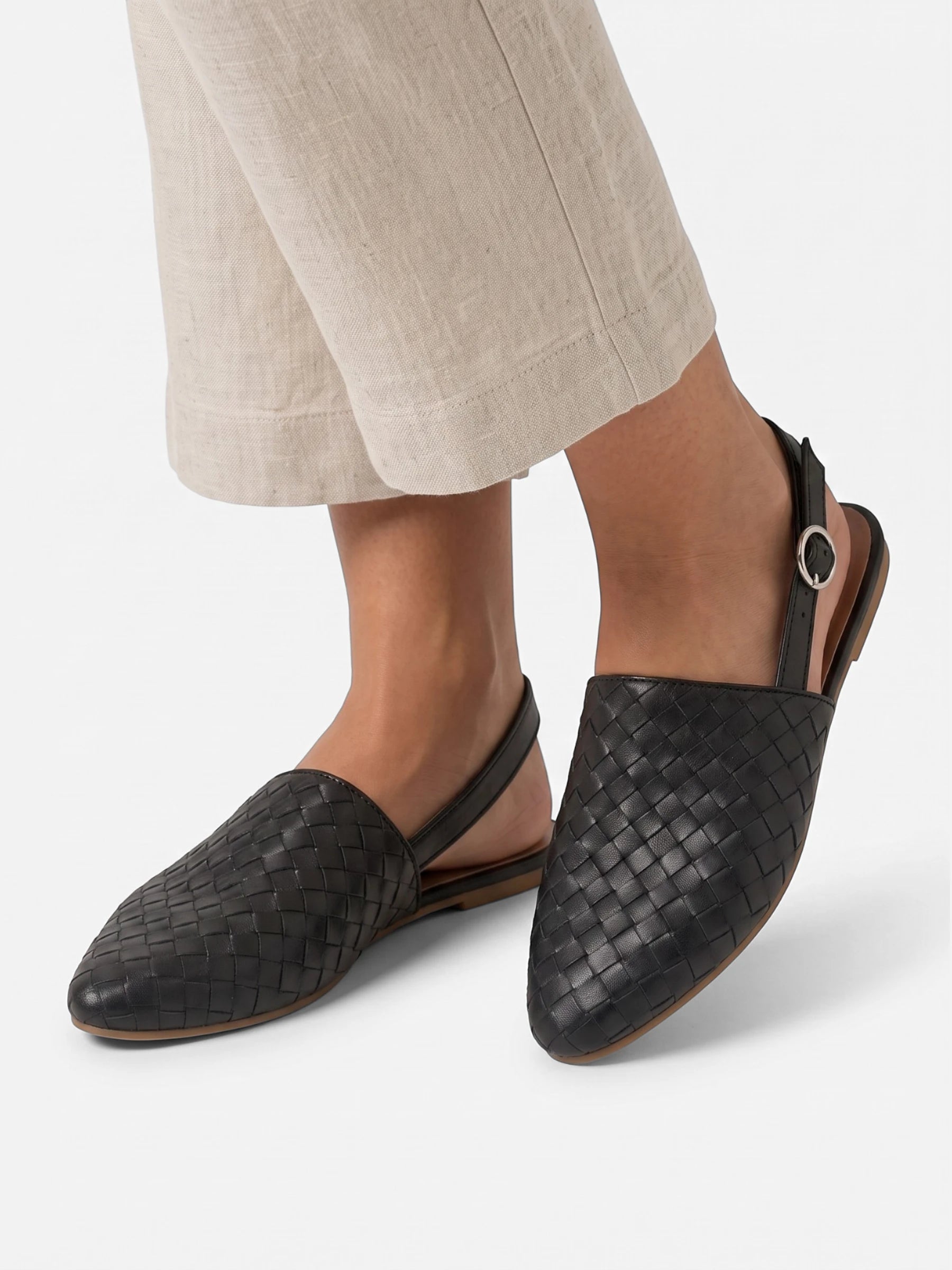 Chaussures Femme Slingback Plates Tressées Bout Pointu
