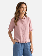 Chemise Femme en Lin Manches Courtes à Volants