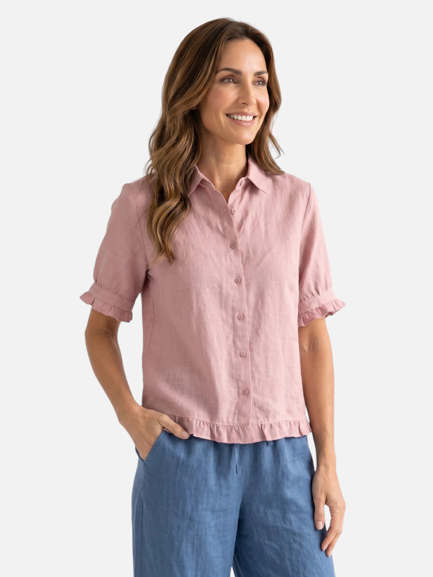 Chemise Femme en Lin Manches Courtes à Volants
