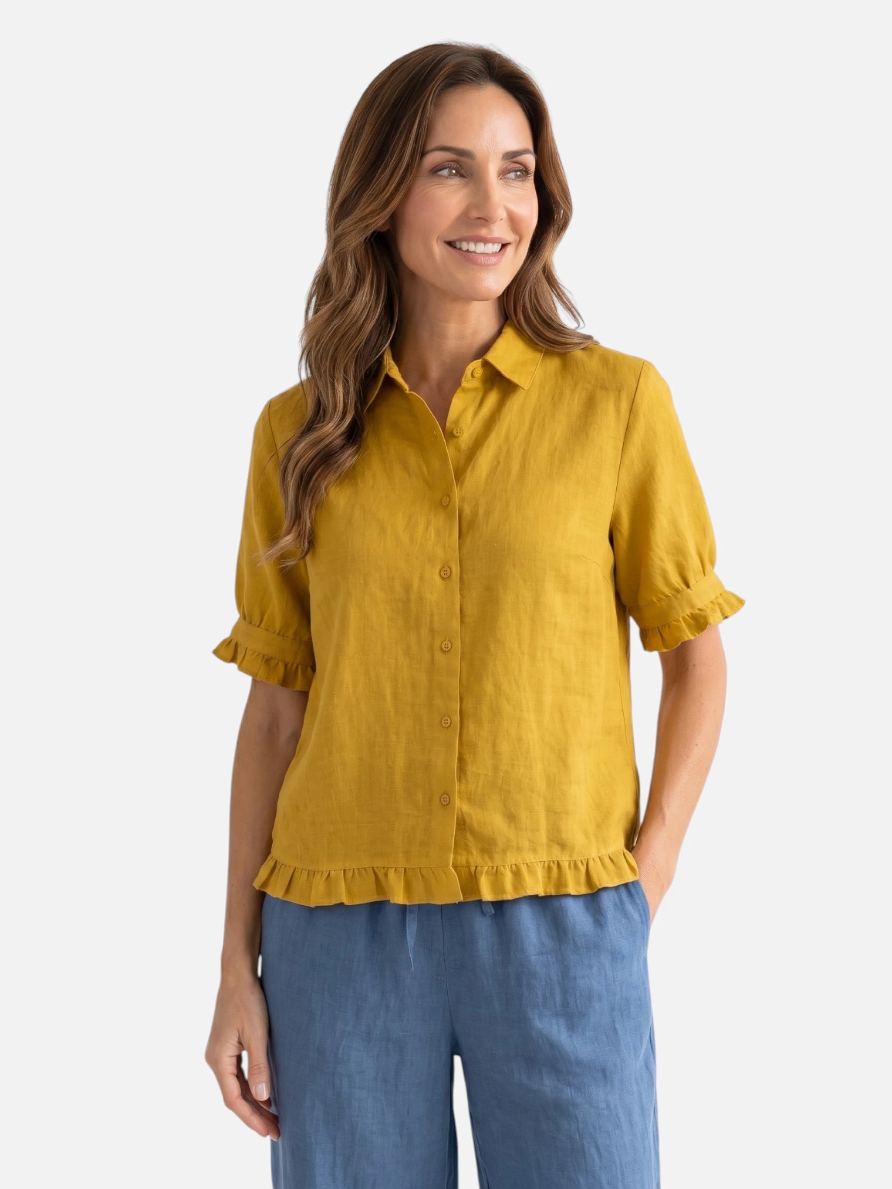 Chemise Femme en Lin Manches Courtes à Volants