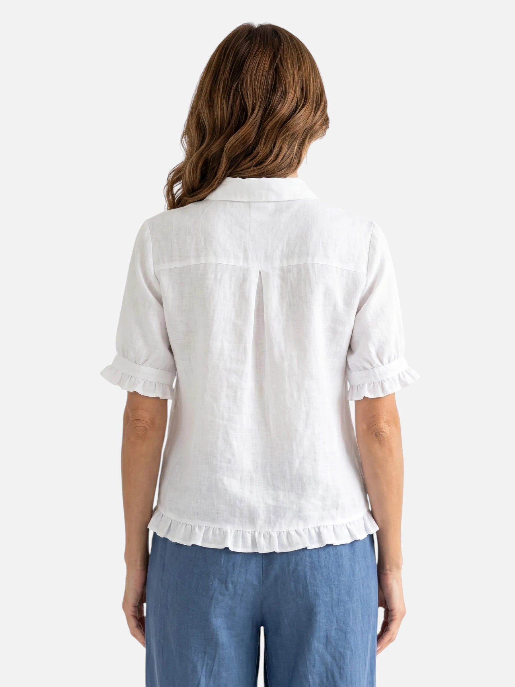 Chemise Femme en Lin Manches Courtes à Volants