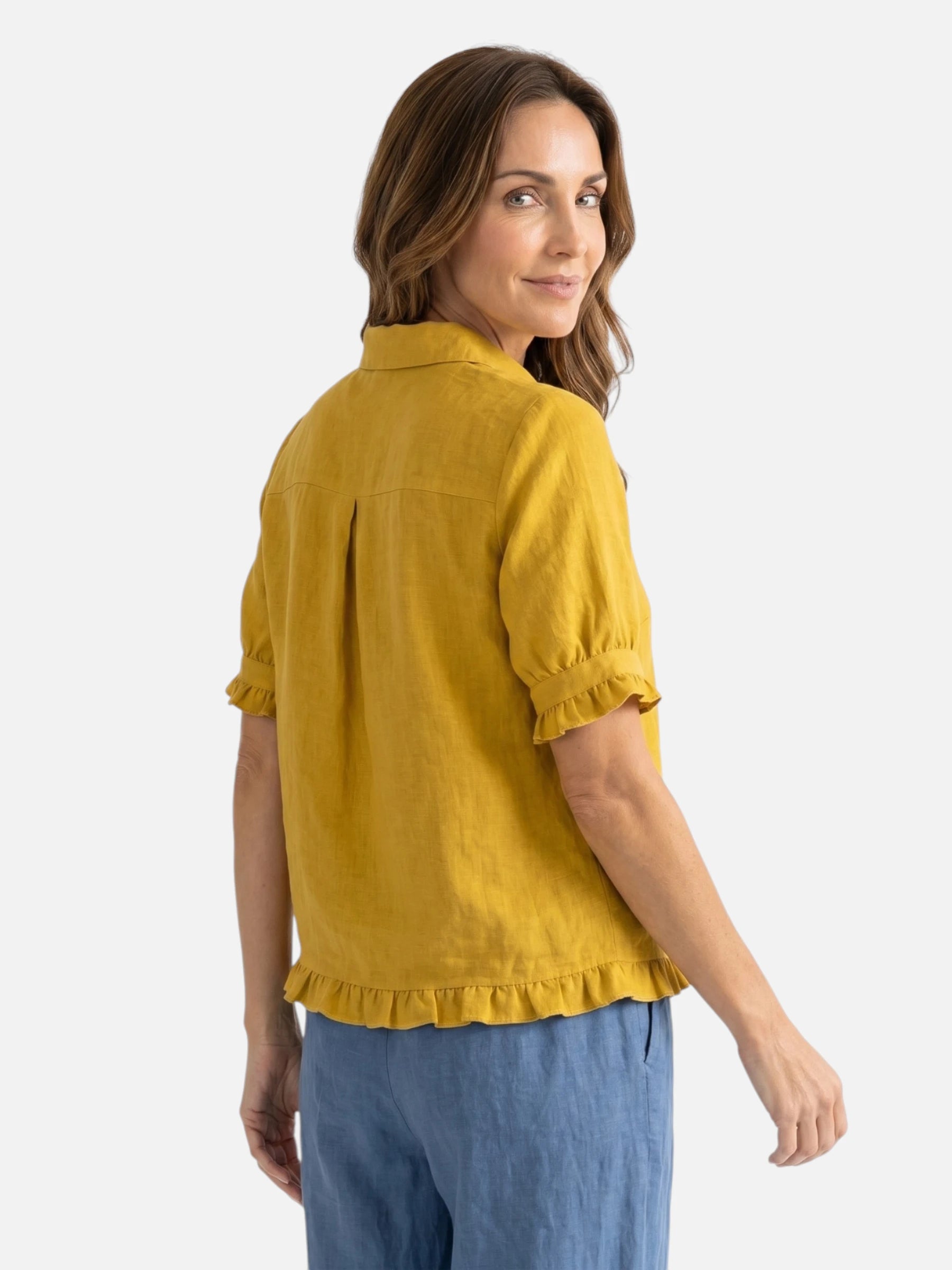 Chemise Femme en Lin Manches Courtes à Volants